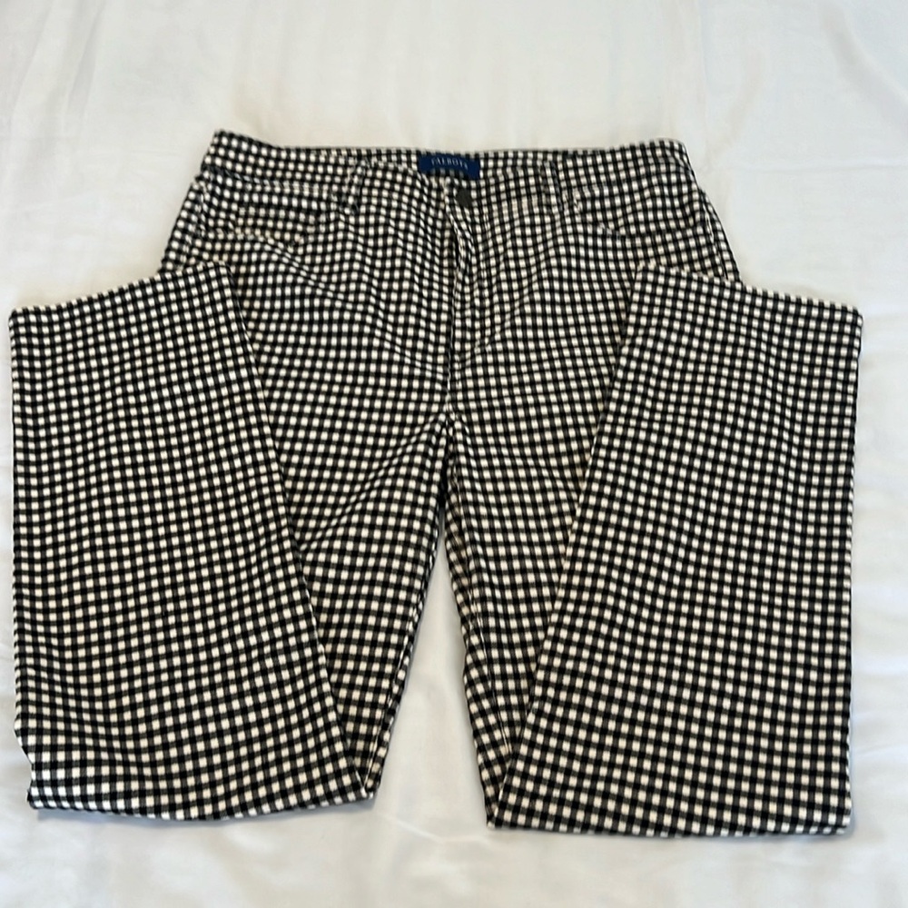 Talbots sz12 high waist straight leg black & white checked cut corduroy pant EUC